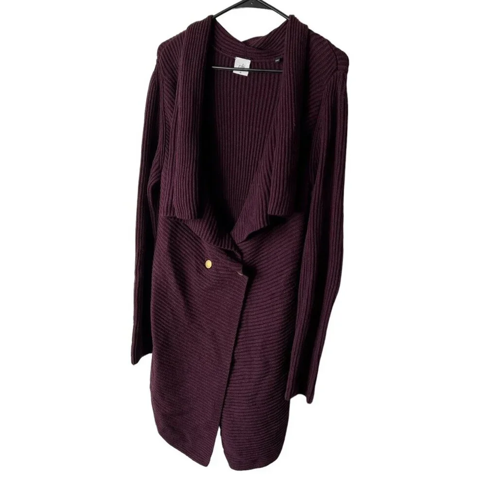 Cabi Womens Cardigan M Purple Mauve Grape Regal Button Closure Long Sweater Long - Picture 2 of 9